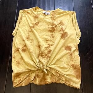 Etica Yellow Tie Dye Front-Tie Organic Cotton T-Shirt Women's Size Medium